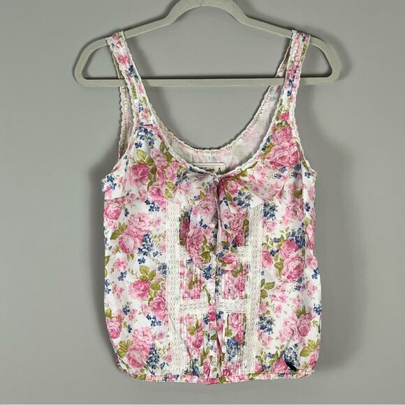Abercrombie & Fitch Tops - Abercrombie & Fitch Floral Lace Tank Top Y2K Ruffles Women's Medium Vintage